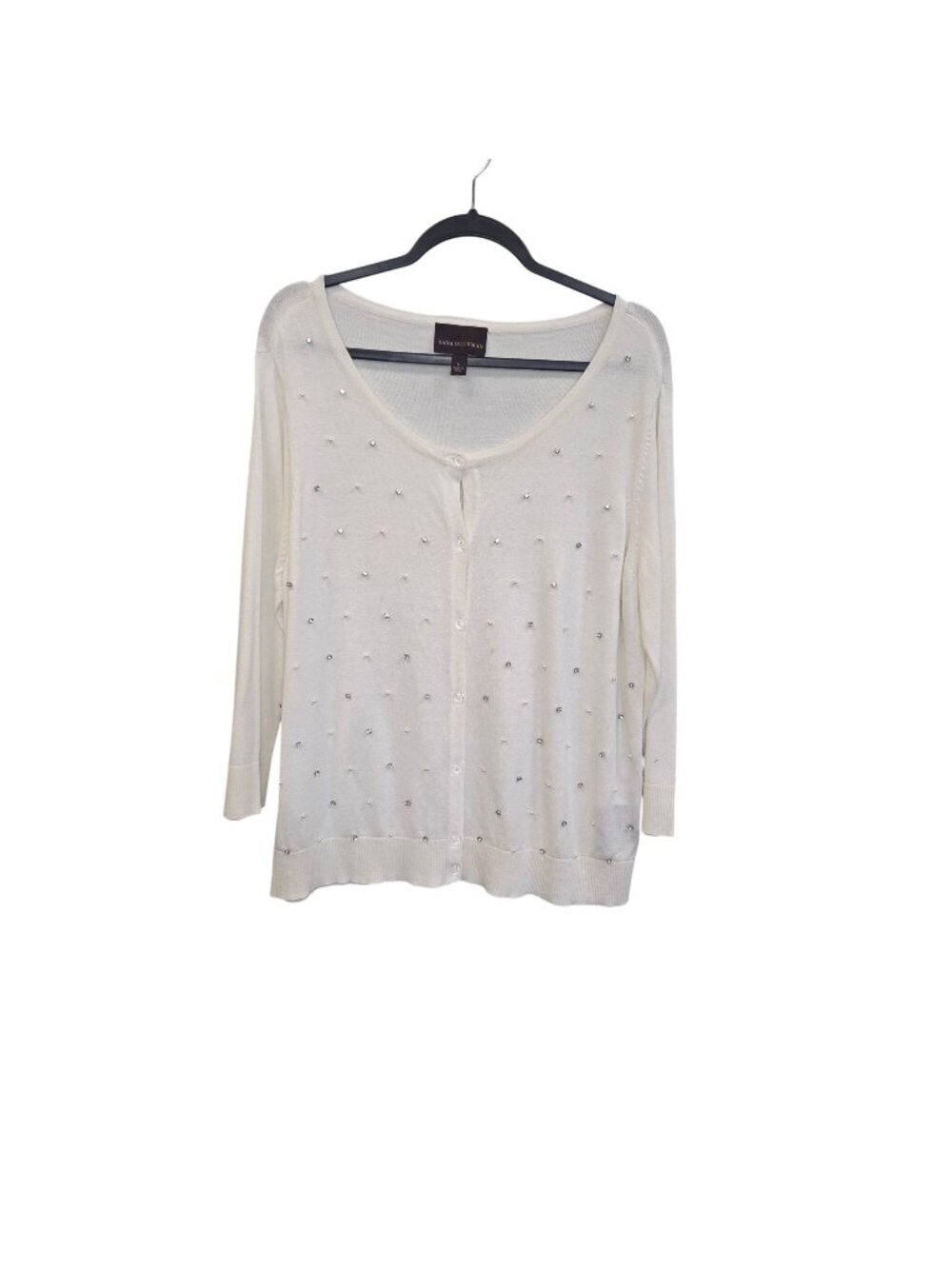 Dana Buchman Womens L zivory Pearl Rhinestone Embellished Cardigan Sweater 1504